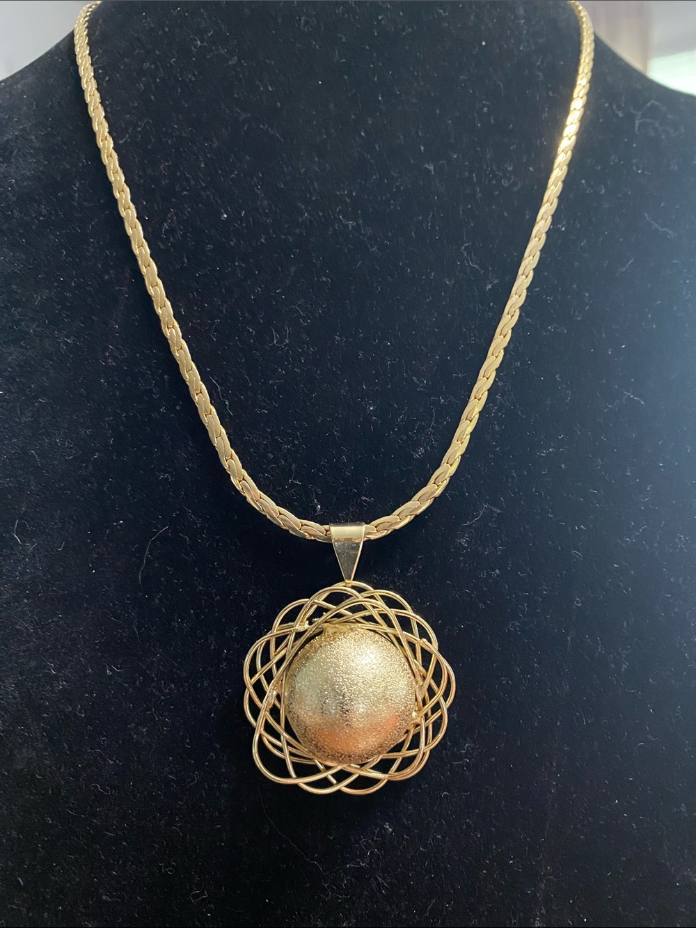 VTG Korea Gold Filigree Sphere Pendant Necklace